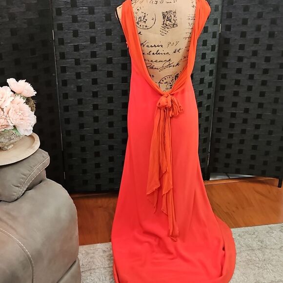 Selina Orange Evening Gown Size 10 - Picture 6 of 13
